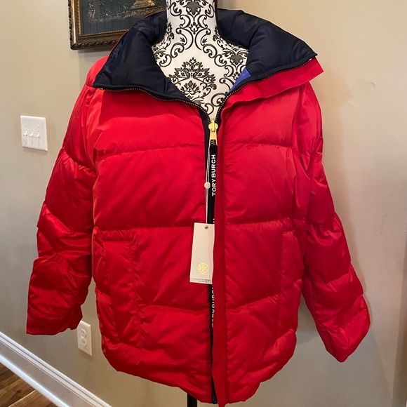 Tory Burch Reversible Blue/Red Puffer Jacket - Picture 2 of 11